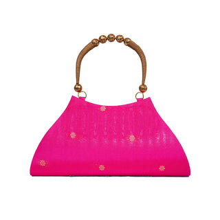 Paithani Boat Shape Handbag - Pink