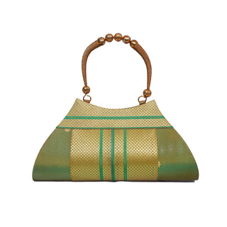 Paithani Boat Shape Handbag - Mehndi