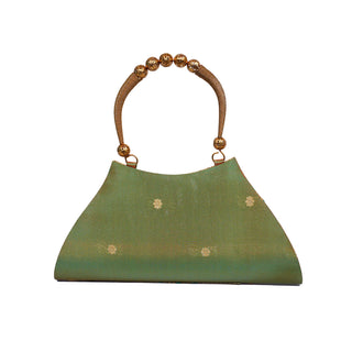 Paithani Boat Shape Handbag - Mehndi