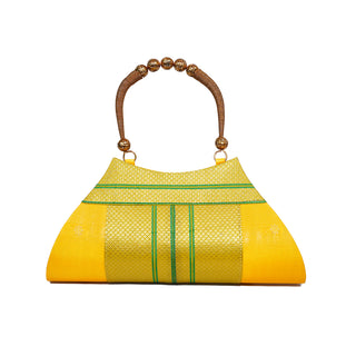 Paithani Boat Shape Handbag - Yellow
