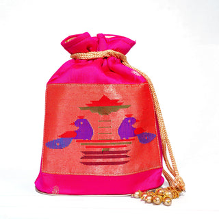 Pure Silk Paithani Batwa - Dark Pink