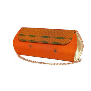 Paithani Zari Clutch - Orange