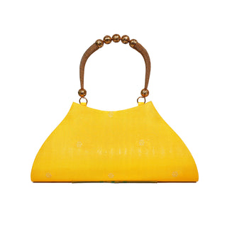 Paithani Boat Shape Handbag - Yellow