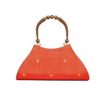 Paithani Boat Shape Handbag - Orange
