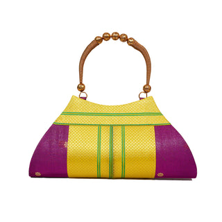 Paithani Boat Shape Handbag - Magenta