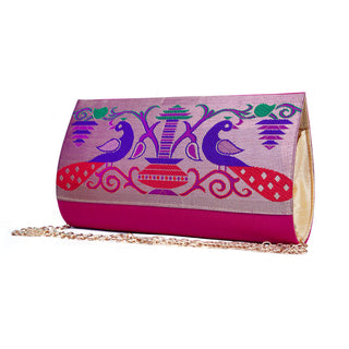 Paithani Small Clutch - Dark Pink