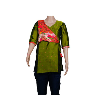Paithani Short Kurti - Mehandi
