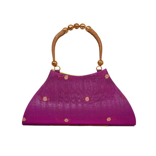 Paithani Boat Shape Handbag - Magenta