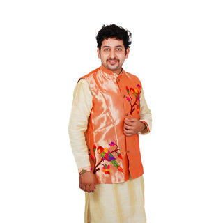 Gents Paithani Jacket - Parrot