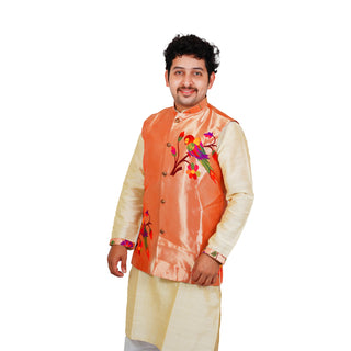 Gents Paithani Jacket - Parrot