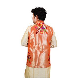 Gents Paithani Jacket - Parrot