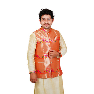 Gents Paithani Jacket - Mor - Popat