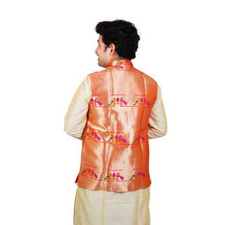 Gents Paithani Jacket - Mor - Popat